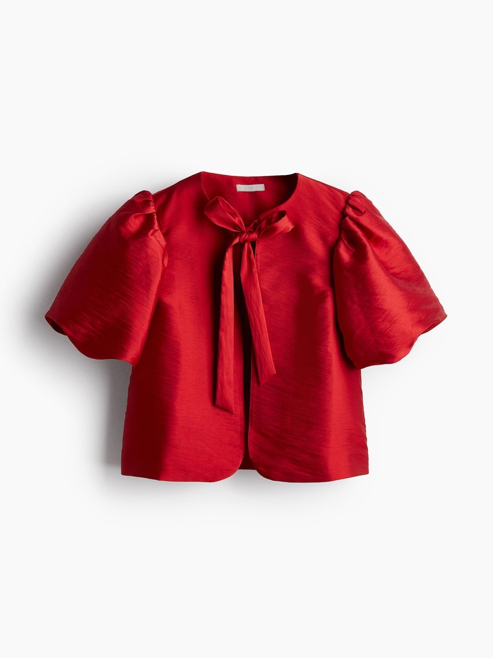 H&M Red Puff-Sleeve Tie-Neck Top